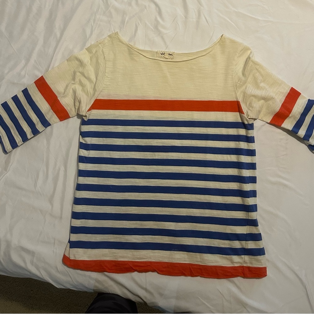 Anthropologie Cream, Blue, and Red Striped Long Sleeve Top